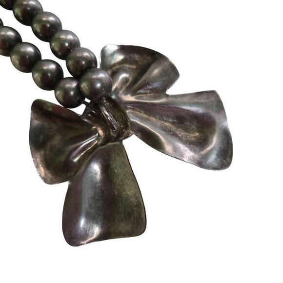 Vintage 1980s Silver Plated Bow Beaded 16 - Picture 3 of 6